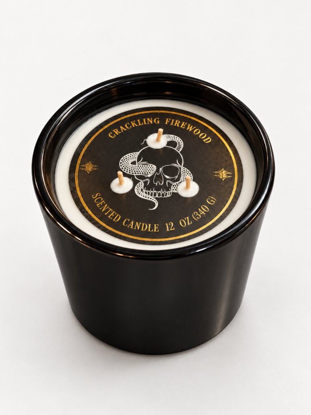 Black 3-Wick Skull Snake Crackling Firewood Scented Candle 12 oz